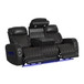 Prime Time - P3 Sofa With I Table, Reading Light, Heat, Massage, LED, And Speaker - Jett Black With Red Stitching