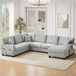 Upholstered U-Shaped Sectional Sofa With Movable Ottoman And Side Storage Pockets