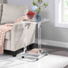 Glass Top C Shape Square Table With Metal Base For Living Room