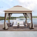 Outdoor Pop Up Gazebo Canopy With 2 Tier Soft Top And Removable Zipper Netting