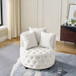 Modern Upholstered Swivel Chair With Button Tufted Design And Movable Wheels