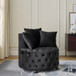Modern Upholstered Swivel Chair With Button Tufted Design And Movable Wheels