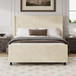 Corduroy Upholstered Bed Frame With Vertical Stripe Wingback And High Footboard