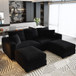Deep Seat Convertible Sofa With Soft Pillows And Ottomans
