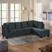 Modern L Shaped Fabric Sectional Sofa With Tufted Detail - Charcoal