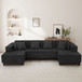 U-Shaped Sectional Sofa With RGB LED Light Strip And 6 Pillows