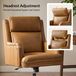 Geofredo Traditional 42.5 in. H Genuine Leather Swivel Tilting Office Chair with Solid Wood Legs