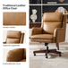 Geofredo Traditional 42.5 in. H Genuine Leather Swivel Tilting Office Chair with Solid Wood Legs