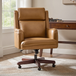 Geofredo Traditional 42.5 in. H Genuine Leather Swivel Tilting Office Chair with Solid Wood Legs OFLB1217 by Karat Home
