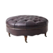 Geofredo Leather Round Ottoman with Tufted Top Nailhead Trim