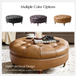 Geofredo Leather Round Ottoman with Tufted Top Nailhead Trim