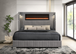 Romance 2 Platform Bed in Fabric with Multi-Color Fireplace Display in Headboard