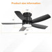 Flush Mount Ceiling Fan With 18W LED Light And Remote Control Blades - Black