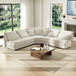 5 Seater L Shaped Sectional Sofa With Curved Corner, 7 Pillows