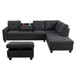 L Shape Black Grey Linen 3-Piece Sofa Living Room Sofa Set (RAF Chaise)