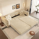 3 In 1 Convertible Sleeper Sofa, Pull Out Bed, Button Tufted, 4 Seater Couch With Movable Ottoman For Apartment - Apricot