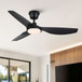 Outdoor Waterproof Ceiling Fan With Light And Quiet DC Motor, Blades For Bedroom - Black