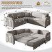 L-Shaped Couch With Pull-Out Bed, Oversize Convertible Sleeper Sofa With Side Pocket & USB Port