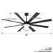 Large Ceiling Fan With Dimmable LED Light 8 Blades Remote Control, Reversible DC Motor