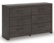 Prendonea - Six Drawer Dresser - Charcoal