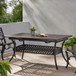 Outdoor Expandable Dining Table With Umbrella Holder, Lattice Pattern And Curved Legs - Black