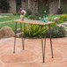 Outdoor Bar Table With Wood Tabletop And Iron Hairpin Legs - Black / Teak