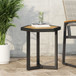 Outdoor Side Table With Iron Base And Slatted Top - Brown