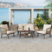 4 Piece Outdoor Patio Furniture Set, Metal Chairs With Woven Rope U Shaped Backrest