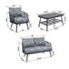 4 Piece Outdoor Patio Furniture Set, Metal Chairs With Woven Rope U Shaped Backrest