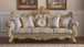 Isabella Taupe Sofa with Ornate Gold Carvings and Tufted Back by Galaxy Home Furnishings
