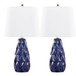 Hex - Contemporary Ceramic Accent Lamp (Set of 2) - Estate Blue Ceramic, Polished Nickel And White Linen Shade From Grandview Gallery