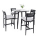 Modern Outdoor Patio Bar Set, Rounded Square Table & Bar Chairs, Non Rust Frame, Tapered Legs, Sunbrella Cushion