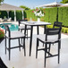Modern Outdoor Patio Bar Set, Rounded Square Table & Bar Chairs, Non Rust Frame, Tapered Legs, Sunbrella Cushion