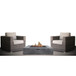 3 Piece Patio Rattan Furniture Set With Cushions Fire Pit - Brown