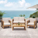 Outdoor 4 Seater Acacia Wood Chat Set With Wicker Accents And Cushions - Teak / Mixed Brown / Beige