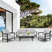 Outdoor Conversation Set With Chairs, Bench Sofa, Tables, Sunbrella Cushions