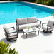 Outdoor Conversation Set With Chairs, Bench Sofa, Tables, Sunbrella Cushions