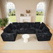 Modular U-Shaped Sectional Sofa, 6 Seater Chaise Lounge With Reversible Design - Black