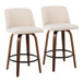 Tintori - Fixed-Height Counter Stool (Set of 2) - Walnut Wood With Round Black Footrest And Cream Noise Fabric