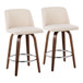 Tintori - Fixed-Height Counter Stool (Set of 2) - Walnut Wood With Round Chrome Footrest And Cream Noise Fabric