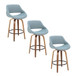 Fabrizzi - 26" Fixed-Height Counter Stool With Swivel And Round Black Metal Footrest (Set of 3) - Walnut Wood And Blue Noise Fabric
