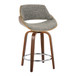 Fabrizzi - 24" Fixed-Height Counter Stool With Swivel And Round Chrome Metal Footrest (Set of 2) - Walnut Wood And Gray Noise Fabric