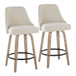 Marcel - 27" Fixed-Height Counter Stool With Swivel And Round Black Metal Footrest (Set of 2) - Whitewashed Wood And Cream Fabric With Brass Nailhead Trim