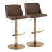 Tintori - Adjustable Barstool With Swivel And Rounded T Footrest (Set of 2) - Gold Metal And Espresso Faux Leather