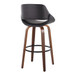 Fabrizzi - 30" Fixed-Height Barstool With Swivel And Round Black Metal Footrest (Set of 2) - Walnut Wood