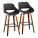 Fabrizzi - 30" Fixed-Height Barstool With Swivel And Square Black Metal Footrest (Set of 2) - Walnut Wood