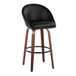 Matisse - 30" Highback Fixed-Height Barstool With Round Black Metal Footrest (Set of 2) - Walnut Wood
