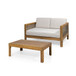 Outdoor Patio Set With Coffee Table And Loveseat - Teak / Beige