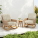 Modern 3 Piece Outdoor Seating Set With Cushioned Rattan Rocking Chairs And Wooden Accent Table