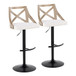Charlotte - Adjustable Barstool (Set of 2) - Black Metal, Whitewashed Wood, Cream Fabric